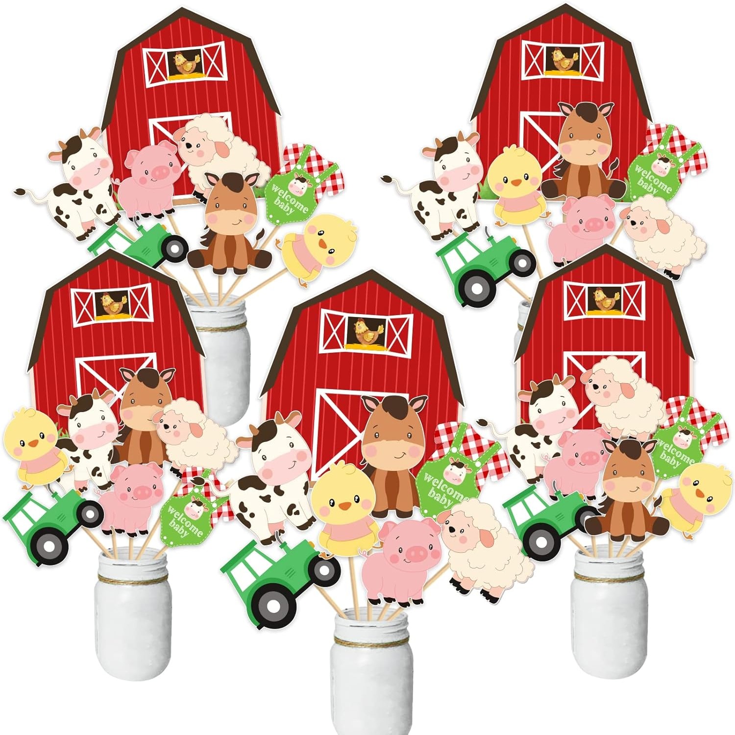 Centerpiece Stick - 家畜ベビーシャワーセンターピーススティックレッドファームテーマテーブルトッパー誕生日装飾納屋パーティー装飾