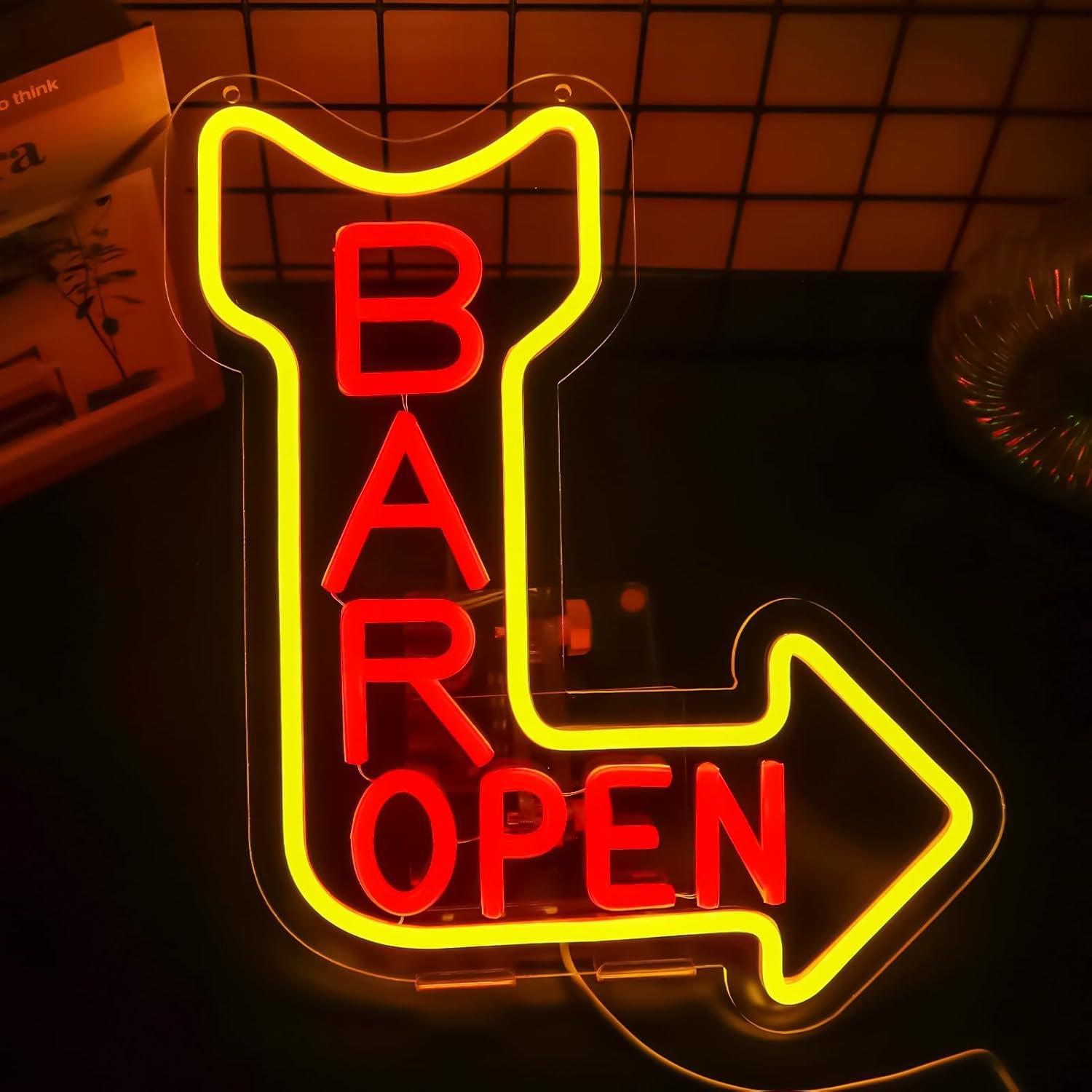 Neon Sign Party - バー用ネオンサイン「Open」USB調光式LEDネオンライト、男性用カバーバー、パブ、誕生日パーティーのギフト、ビジネスバーの看板、サインボードライト