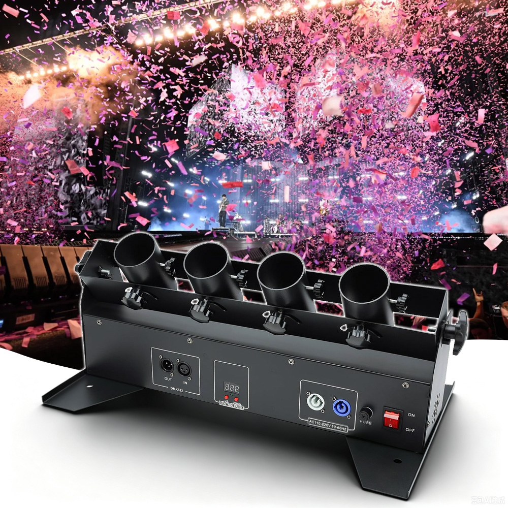 Confetti Cannon Tube - 150W 4ヘッド電動コンフェッティマシン DMXリモートコントロールコンフェッティキャノン 結婚式パーティー用コンフェッティシューター