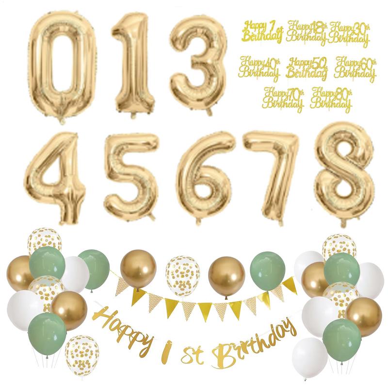 Party Banner Gold - 28 個の誕生日デコレーションセット ホイルバルーン グリーン ゴールド ホワイト