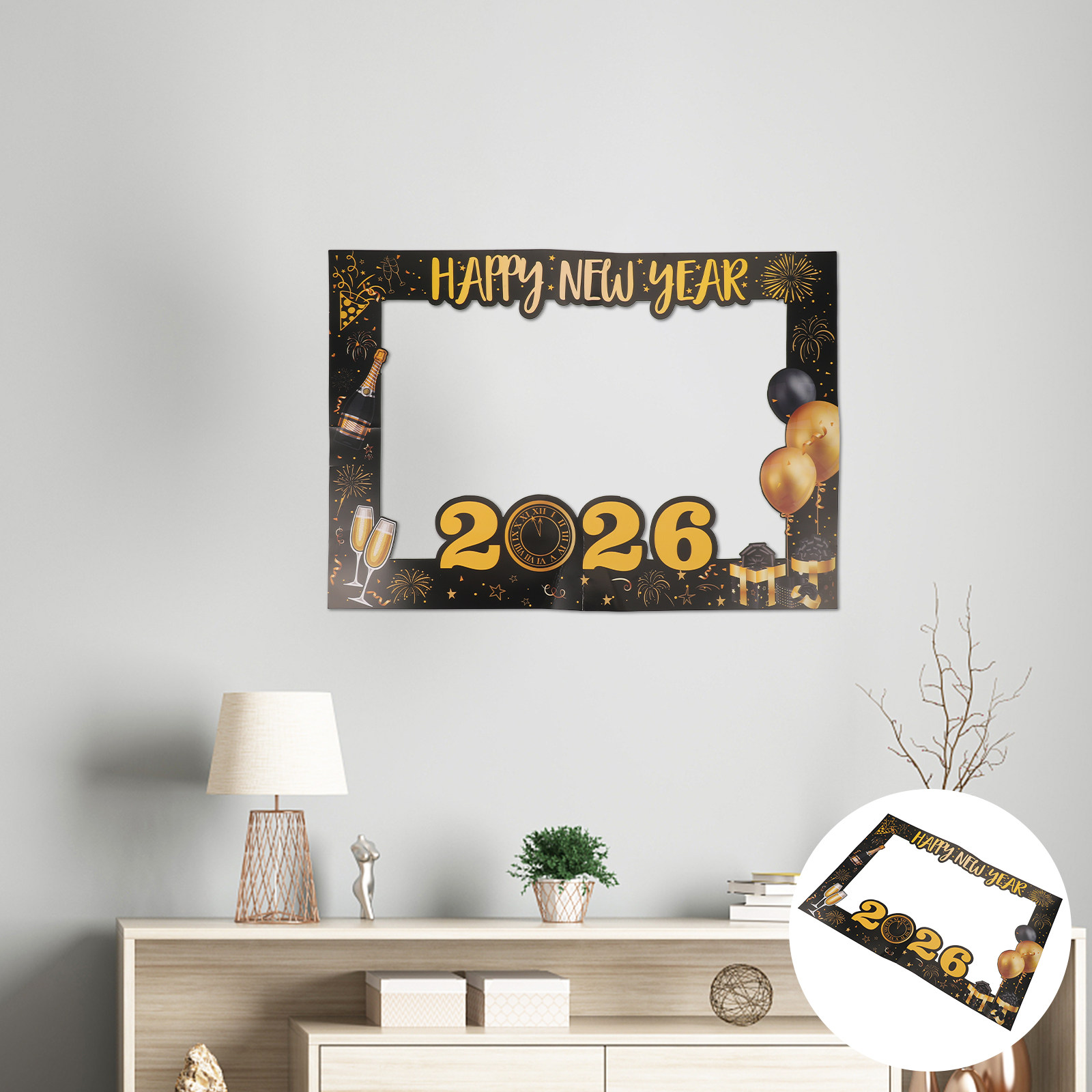 Photo Booth Frame - 大型手持ち段ボール製新年フォトブースフレーム 2026年カウントダウンパーティーデコレーション ニューイヤーフォトプロップフレーム 家族パーティー用