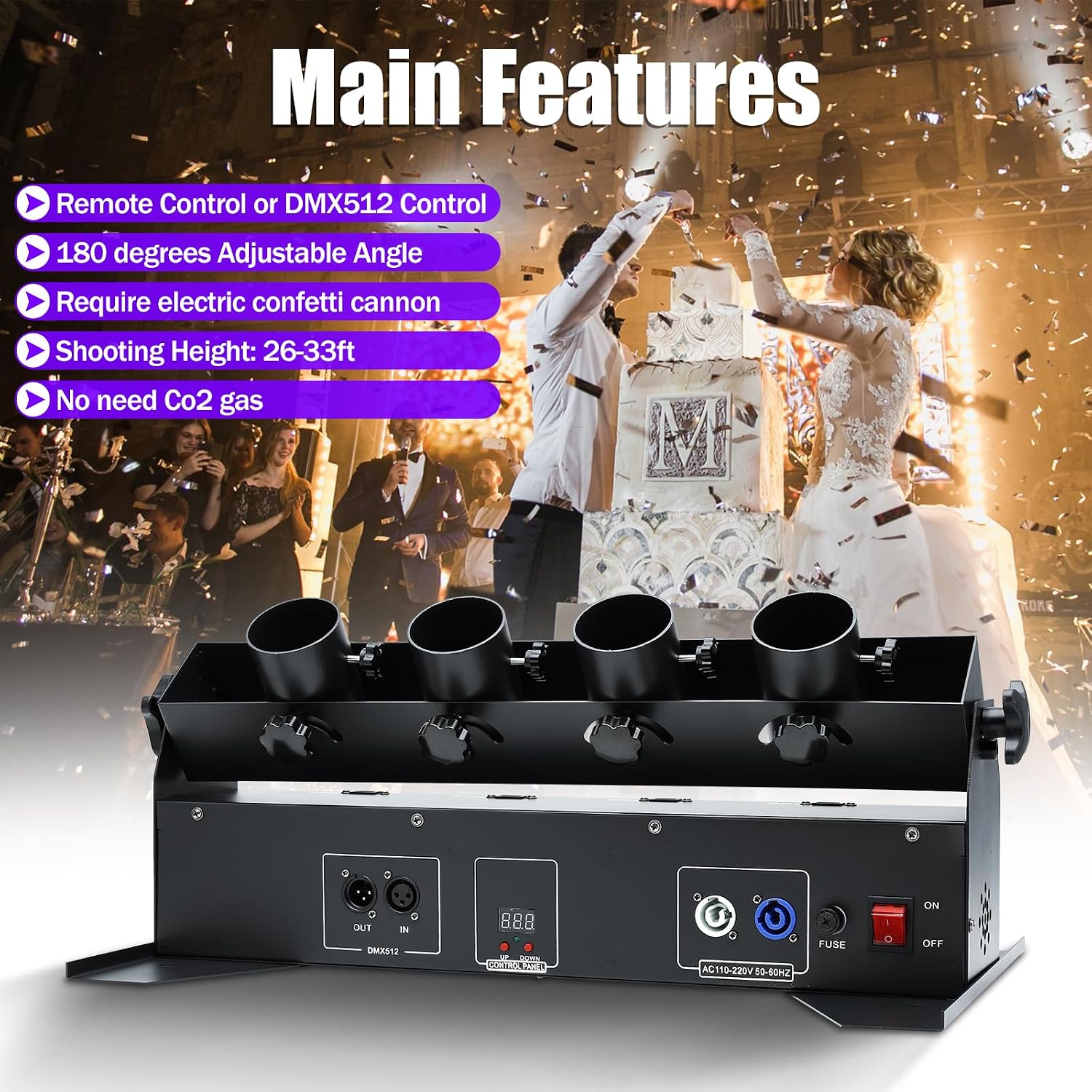 150W 4ヘッド電動コンフェッティマシン DMXリモートコ - Confetti Cannon Tube のレビューと価格
