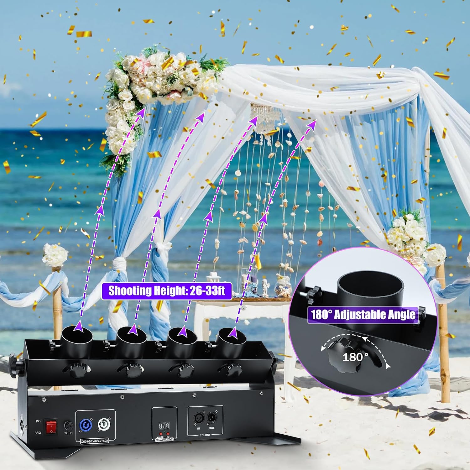 150W 4ヘッド電動コンフェッティマシン DMXリモートコ - Confetti Cannon Tube のレビューと価格