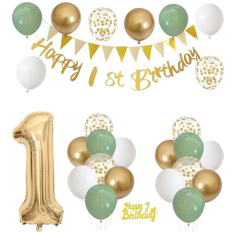 28 個の誕生日デコレーションセット ホイルバルーン グリー - Party Banner Gold のレビューと価格
