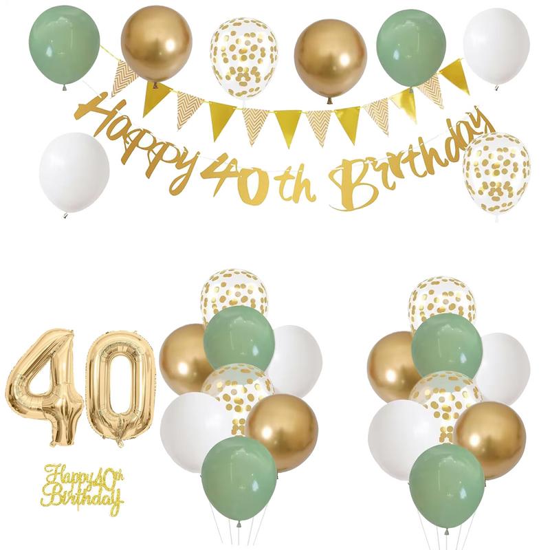 28 個の誕生日デコレーションセット ホイルバルーン グリー - Party Banner Gold のレビューと価格