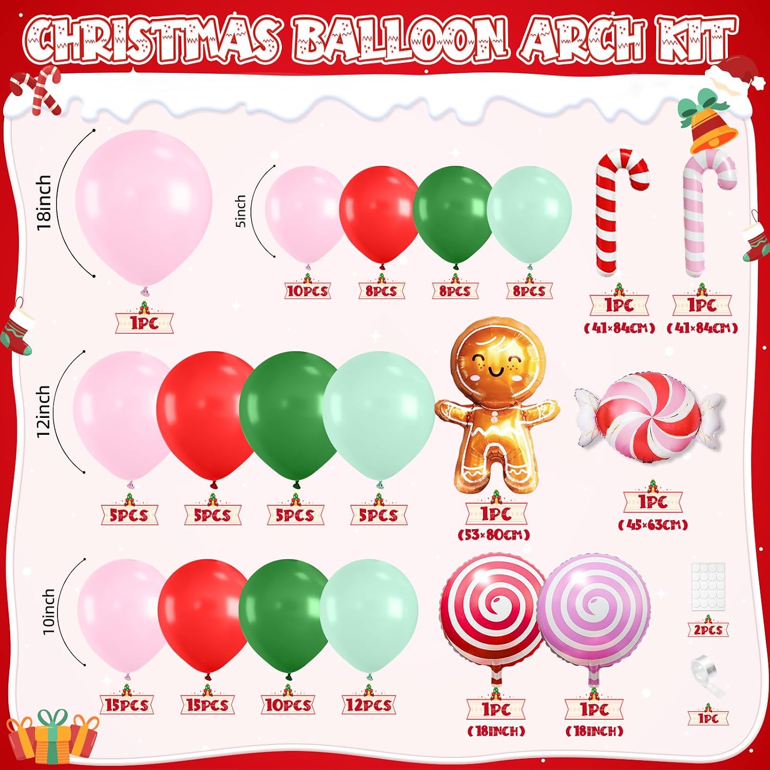 クリスマスバルーンガーランドアーチキット、115個入り ピン - Balloon Arch Kit のレビューと価格