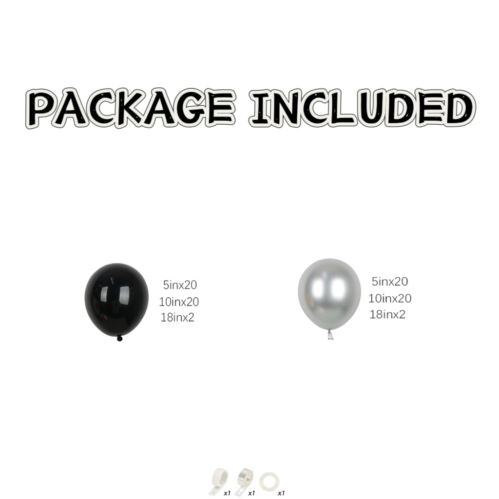 87個の黒とメタリックシルバーのバルーンガーランドアーチキッ - Balloon Arch Kit のレビューと価格