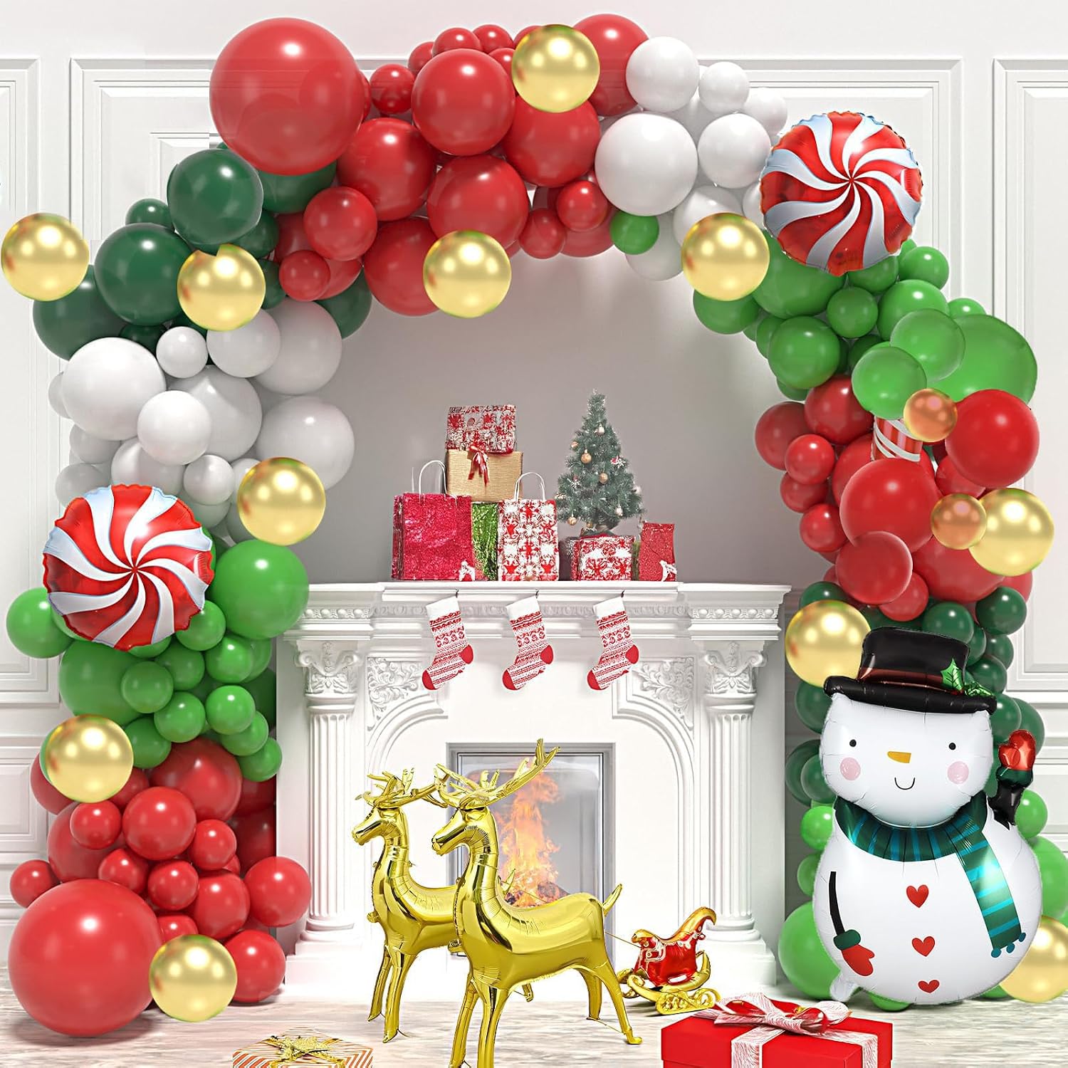 183個のクリスマスバルーンガーランドアーチキット、赤、金、 - Balloon Arch Kit のレビューと価格