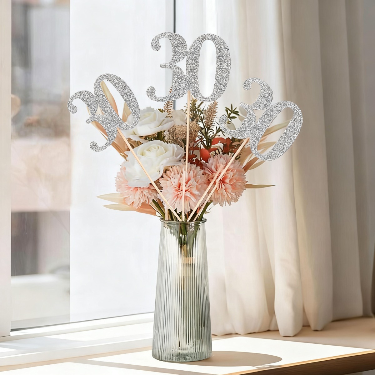 シルバーグリッター30歳の誕生日センターピーススティック9本 - Centerpiece Stick のレビューと価格