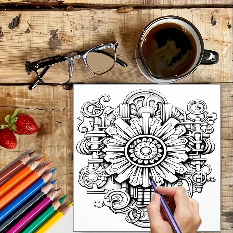 塗り絵ブック スチームパンクフラワー 大人向け塗り絵ブック、 - Event Supplies のレビューと価格