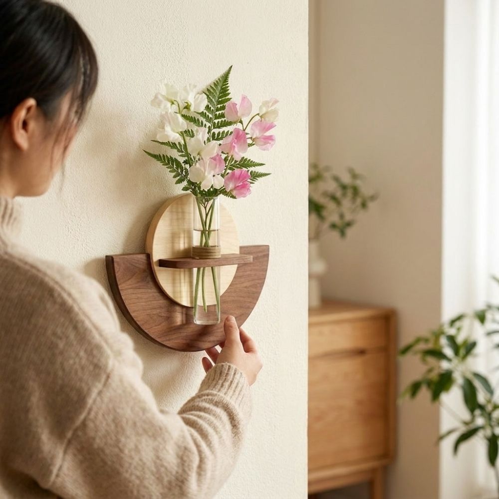 楕円形の木製壁掛けフラワーシェルフ、水耕栽培ディスプレイ、省 - Flower Wall Panel のレビューと価格