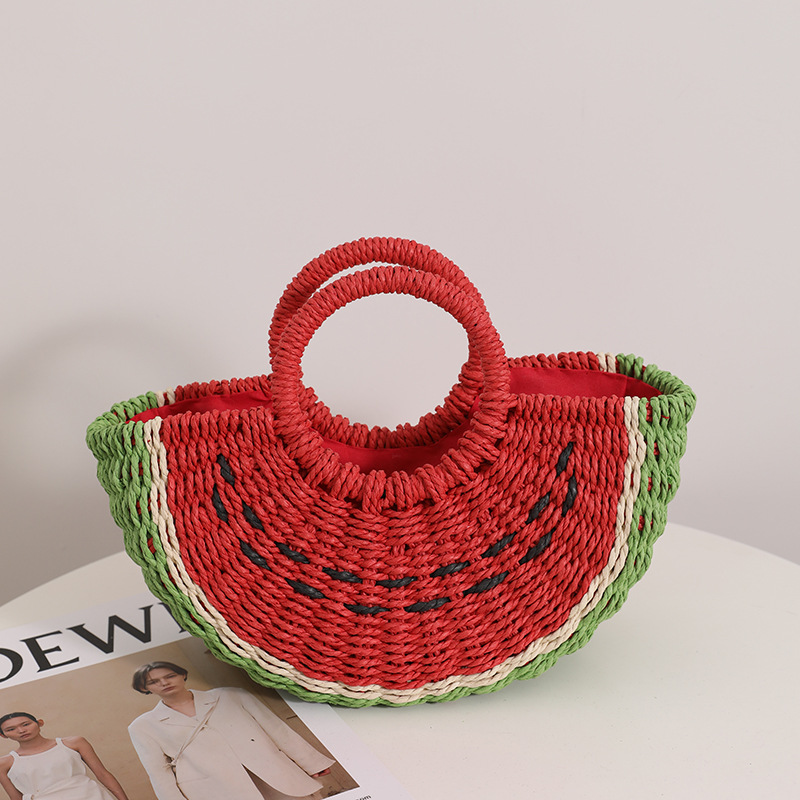 かわいいスイカストローバッグキャンディーカラー織バッグ女性の - Paper Straw Color のレビューと価格