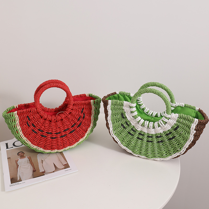 かわいいスイカストローバッグキャンディーカラー織バッグ女性の - Paper Straw Color のレビューと価格