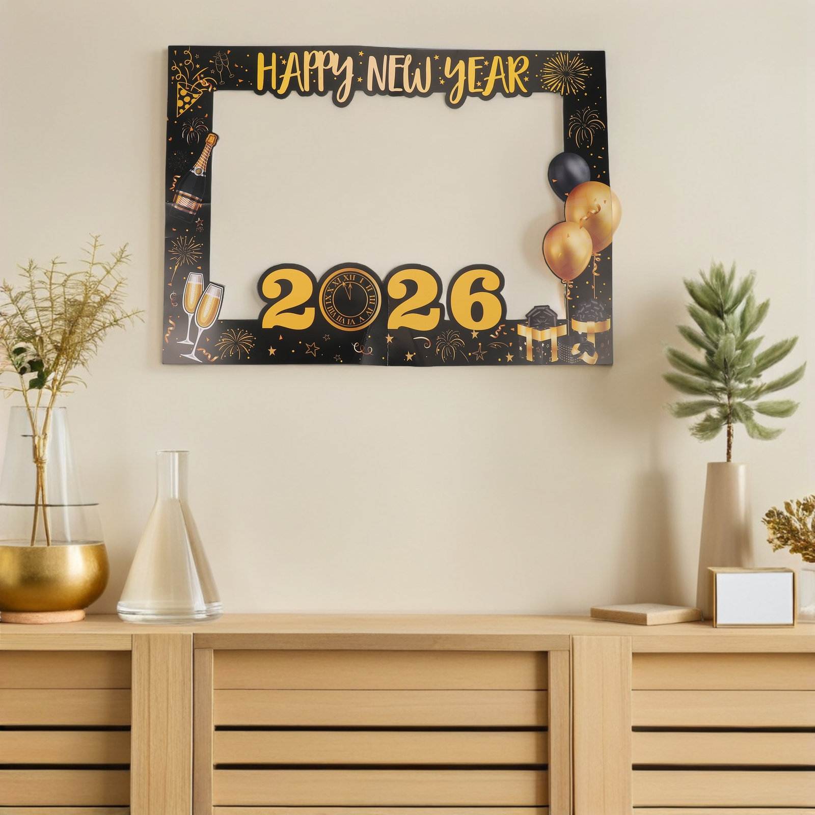 大型手持ち段ボール製新年フォトブースフレーム 2026年カウ - Photo Booth Frame のレビューと価格